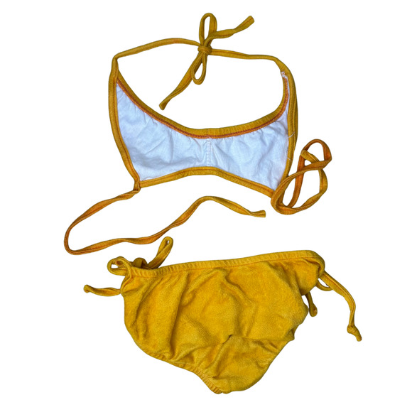 VTG Yellow Terry Cloth Bikini Set Girls‎ Youth Small Tie Side Swimwear Retro 80s - Picture 2 of 6